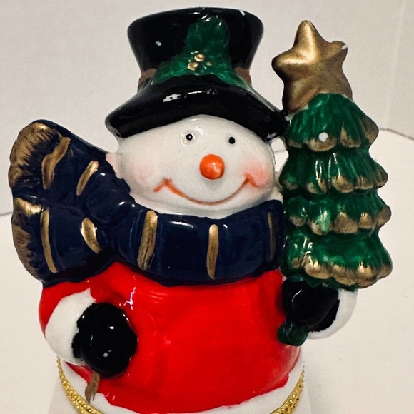 Christmas Snowman Hinged Box w/Tree and Scarf. 4.75" high x 2.5" wide Holiday - Picture 2 of 11